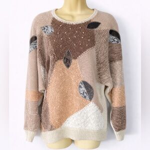 Vintage David Brett Sweater M Abstract Patchwork Knit 90s Textured Artsy Boho